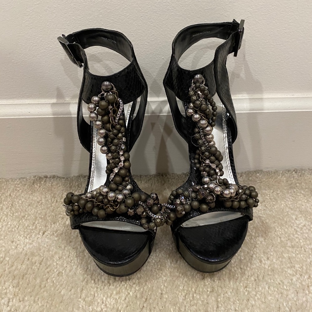 VINTAGE Bebe Snake Texture Bedazzled Heels
